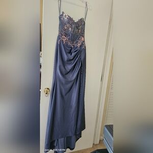 Blue Sweetheart Spaghetti Strap Prom Gown